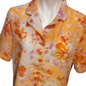 Floral Flowers Vintage Shirt Leo-Danal Womens Shirt Blouse Orange Size 14
